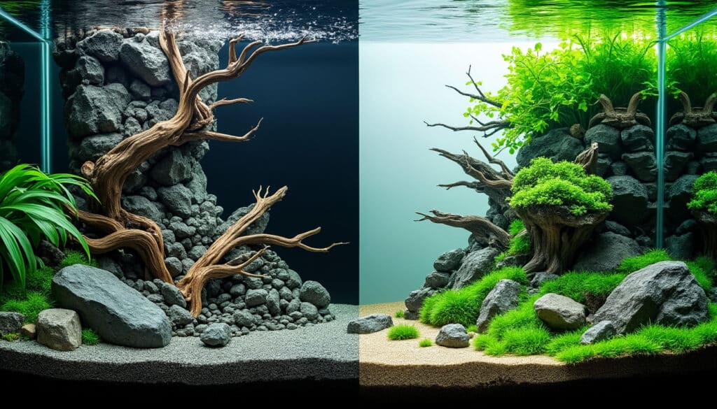 découvrez pourquoi un excès de hardscape peut nuire à l'esthétique de vos compositions aquatiques, illustré par des exemples issus du concours iaplc.